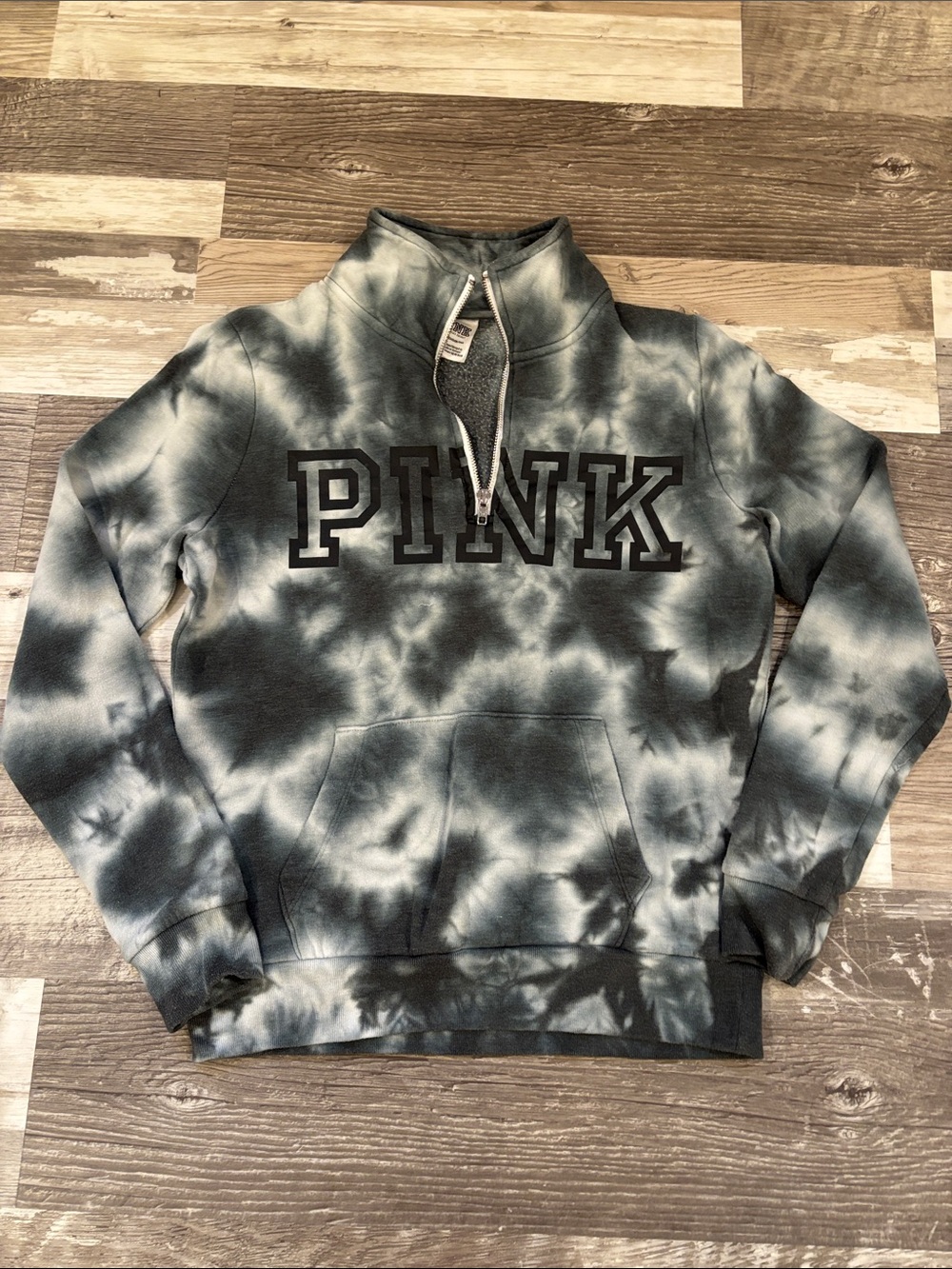PINK Victoria's Secret Women Gray Tie-Dye Quarter-Zip Sweatshirt